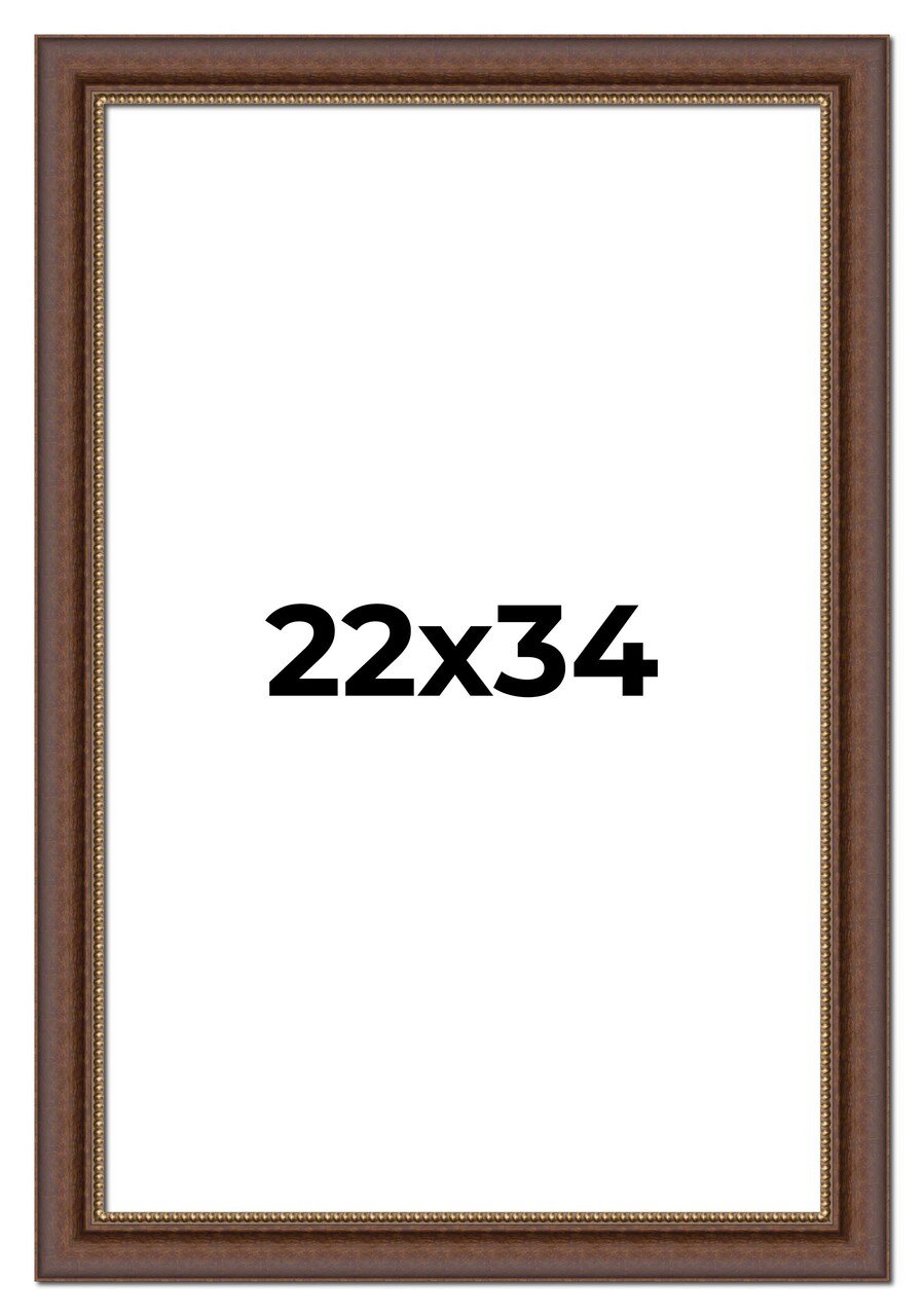22x34 Traditional Brown Picture Frame - UV Acrylic, Foam Board Backing, Hanging Hardware